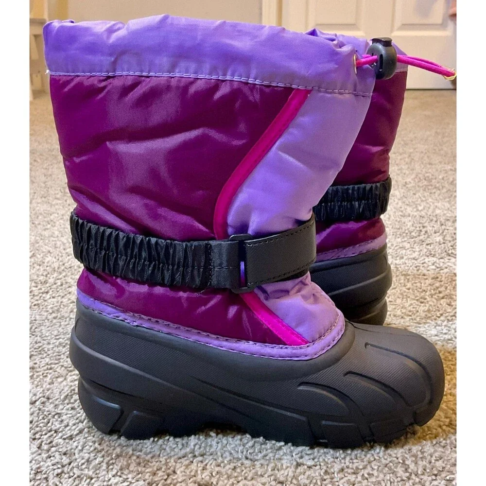 SOREL Flurry Insulated Winter Snow Boots Kids Purple Pull On Duck Size‎ 13 EUC